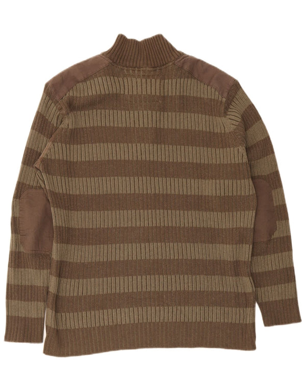 Vintage Mens Button Neck Jumper Sweater XL Brown Striped