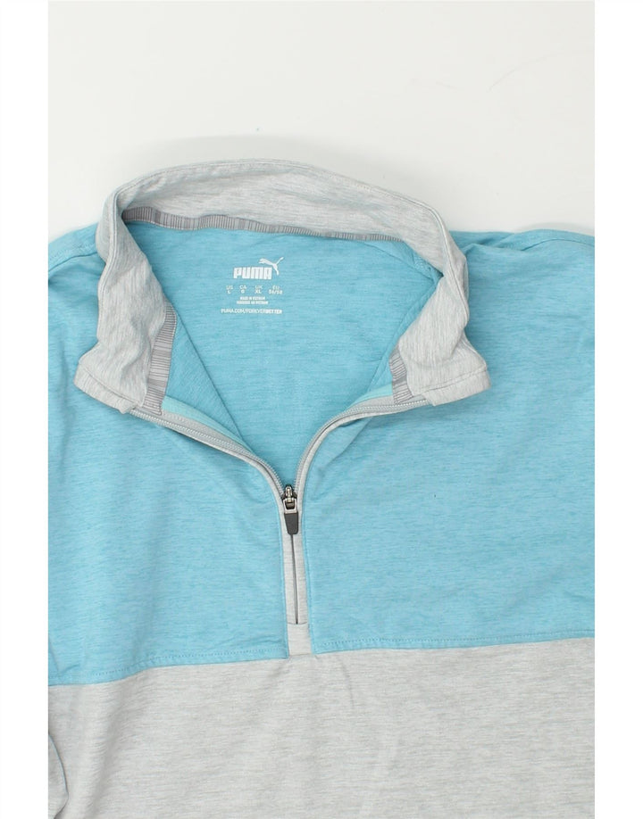 PUMA Mens Zip Neck Sweatshirt Jumper XL Grey Colourblock Cotton Vintage Puma and Second-Hand Puma from Messina Hembry 