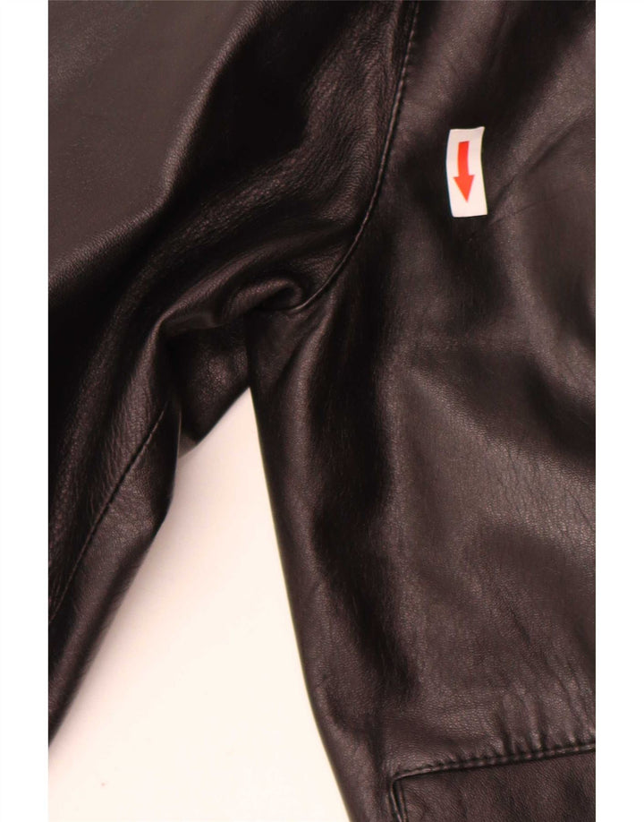 Vintage Womens Oversized 3 Button Leather Blazer Jacket UK 10 Small Black