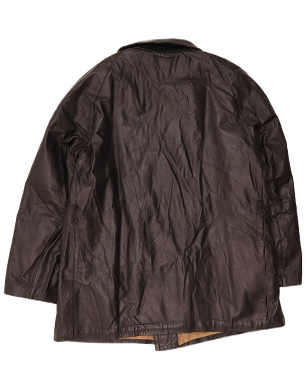 Vintage Mens Double Breasted Leather Jacket IT 56 3XL Black