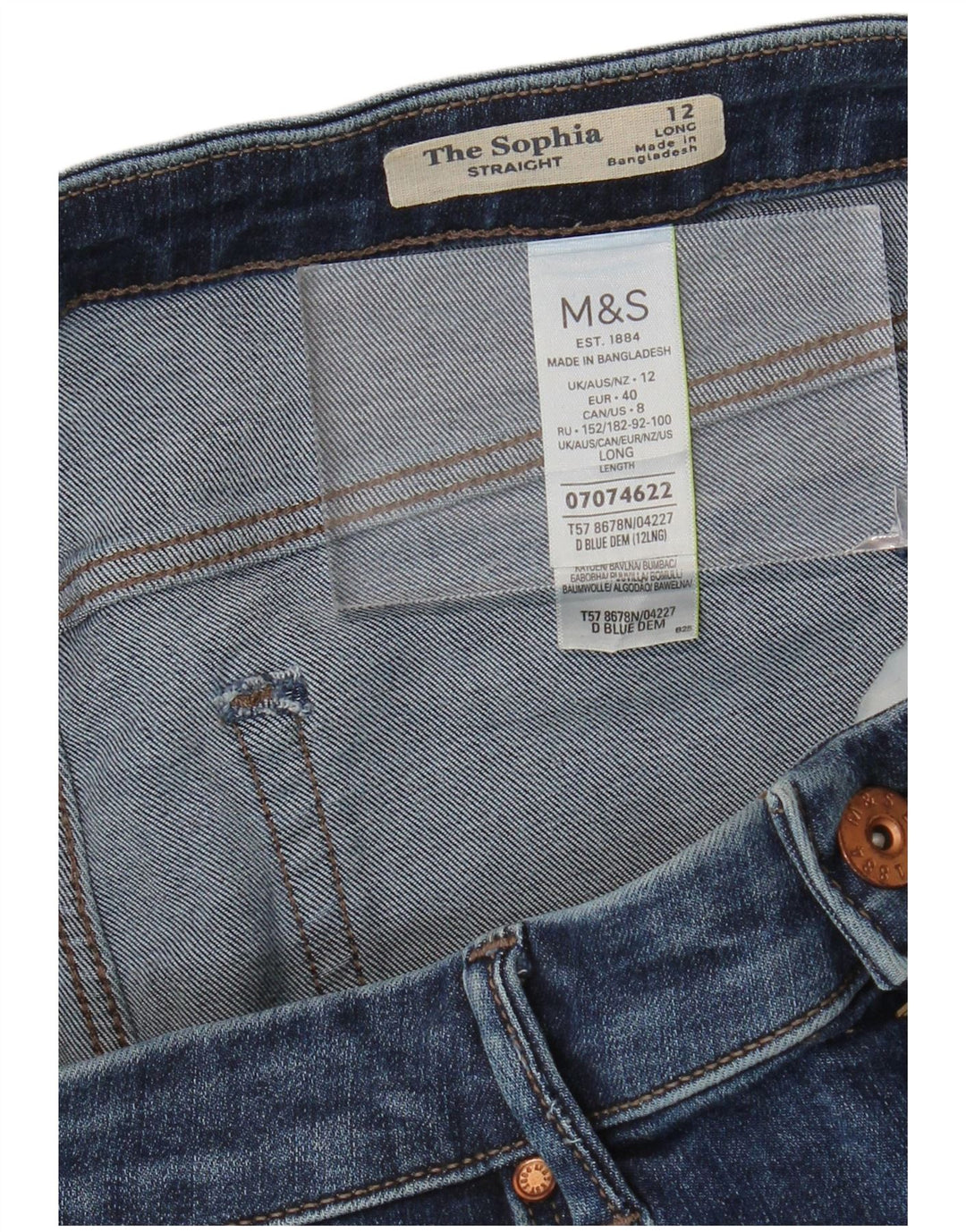 MARKS & SPENCER Womens Sophia Straight Jeans UK 12 Medium W30 L33 Blue