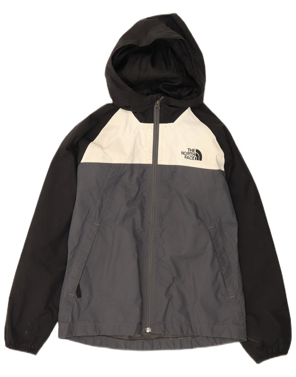 THE NORTH FACE Boys Hooded Rain Jacket 11-12 Years Large Black Colourblock