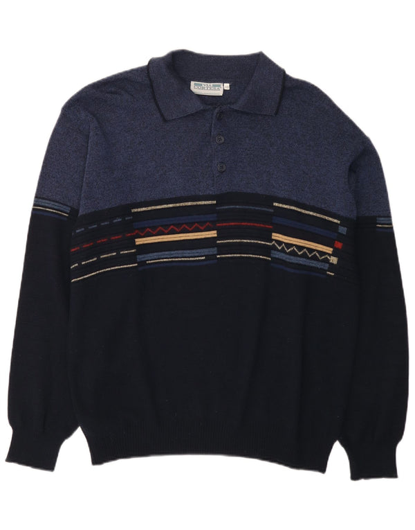 Via Cortesa Mens Polo Neck Jumper Sweater IT 48 Medium Navy Blue