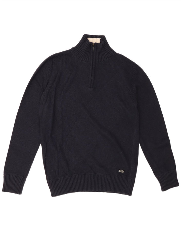 SUPERDRY Mens Zip Neck Jumper Sweater XL Navy Blue Viscose