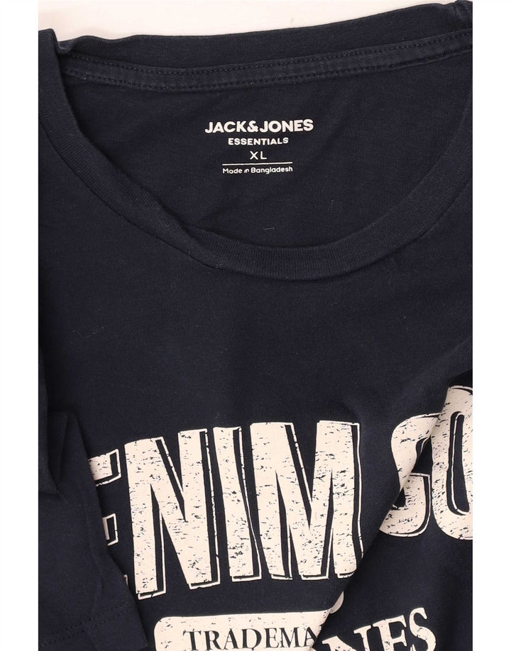 Jack & Jones Mens Graphic T-Shirt Top XL Navy Blue