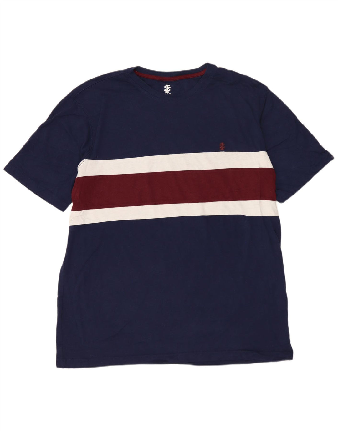 IZOD Mens T-Shirt Top Large Navy Blue Colourblock Cotton