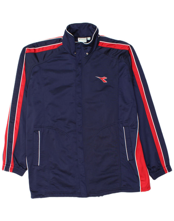 Diadora Mens Tracksuit Top Jacket UK 44 XL Navy Blue Colourblock Polyester