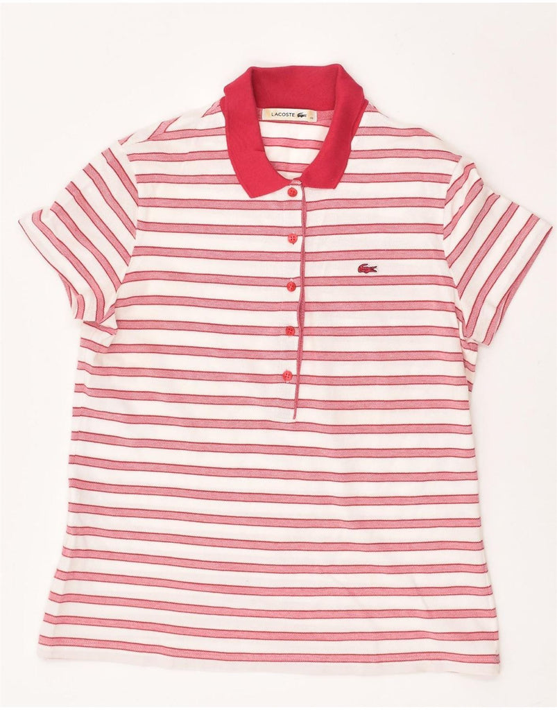 LACOSTE Womens Polo Shirt Size 40 Medium Red Striped Cotton | Vintage Lacoste | Thrift | Second-Hand Lacoste | Used Clothing | Messina Hembry 