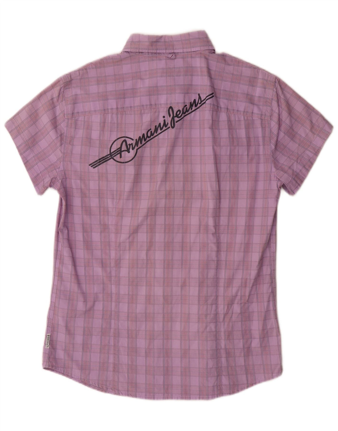 Armani Jeans Mens Graphic Short Sleeve Shirt XL Purple Check Cotton