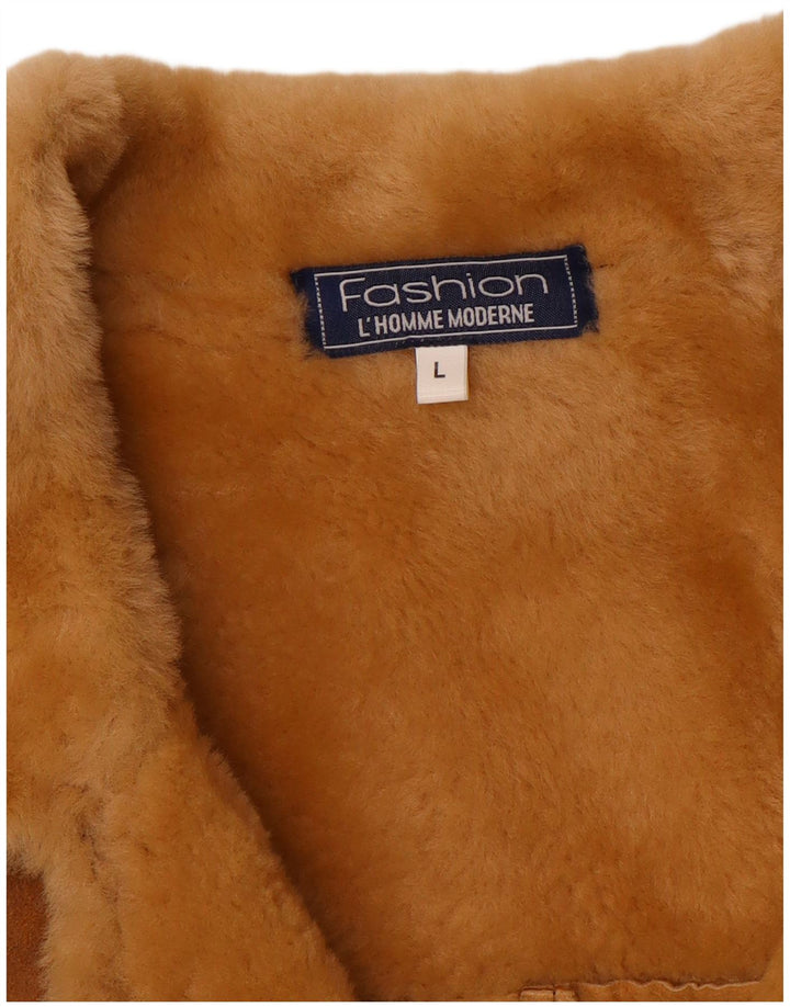 Vintage Mens Shearling Jacket UK 40 Large Brown