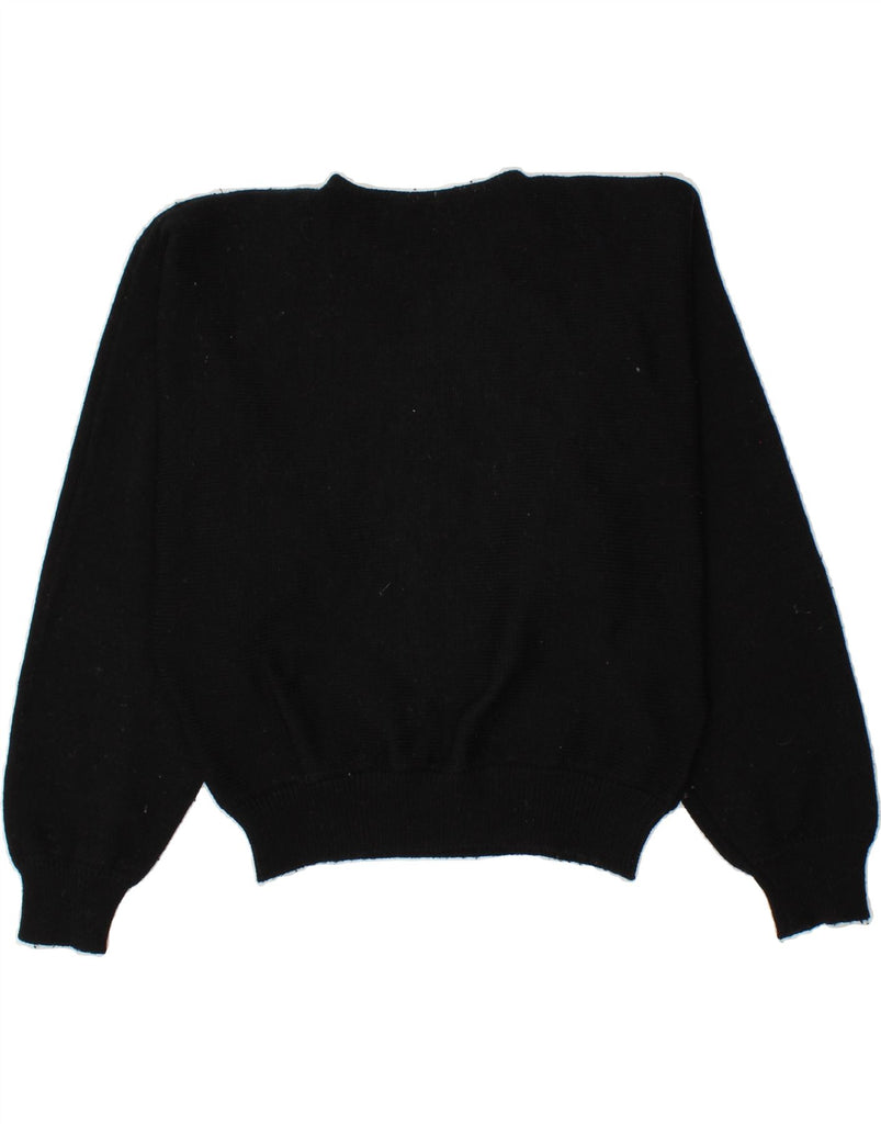 VINTAGE Womens Crew Neck Jumper Sweater UK 12 Medium Black Floral | Vintage Vintage | Thrift | Second-Hand Vintage | Used Clothing | Messina Hembry 