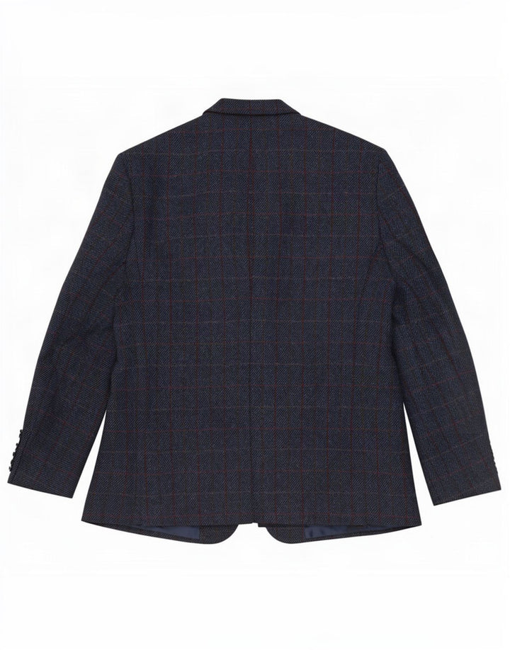 Harris Tweed Mens 2 Button Blazer Jacket UK 48 4XL Navy Blue Check Wool