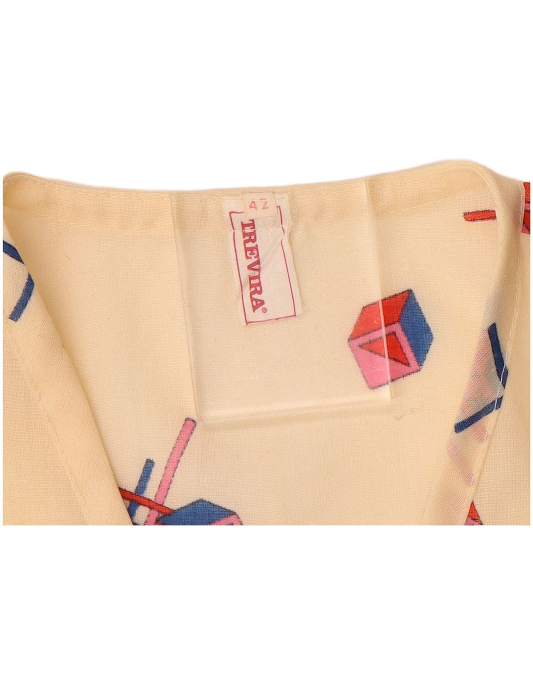 Trevira Womens Crop Long Sleeve Blouse Top IT 42 Medium Beige Geometric