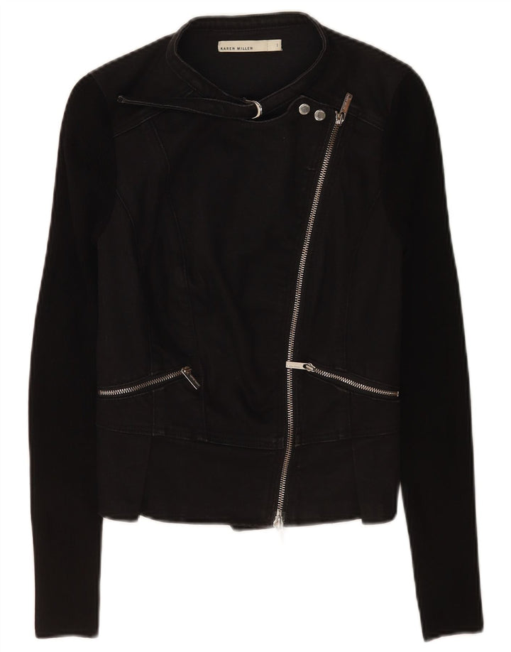 Karen Millen Womens Crop Biker Jacket US 1 2XS Black