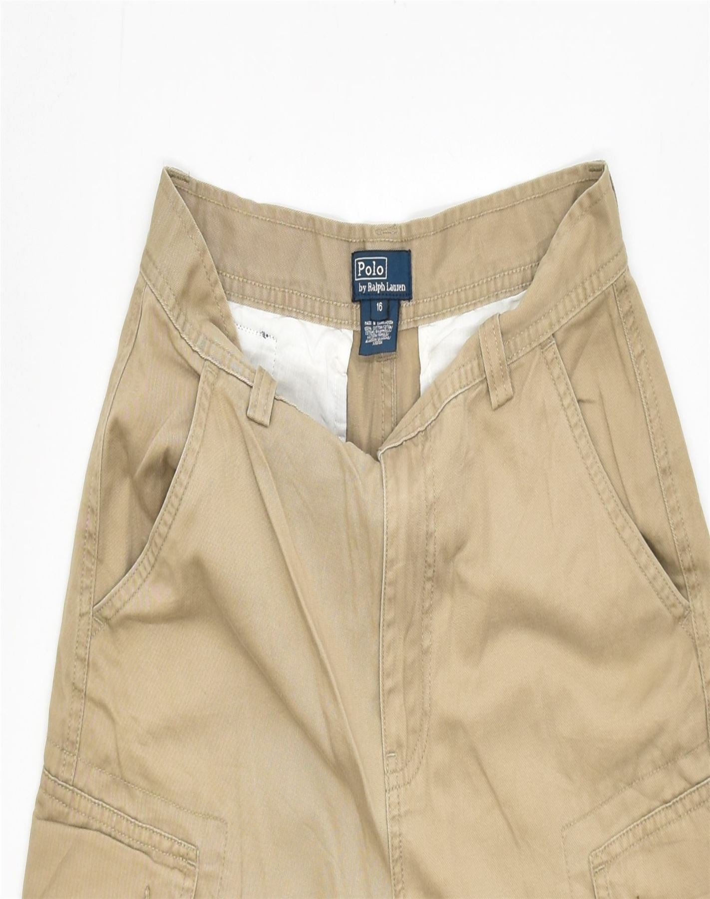 Polo Ralph Lauren Girls Straight Cargo Trousers 15-16 Years W26 L29 Beige | Vintage Clothing