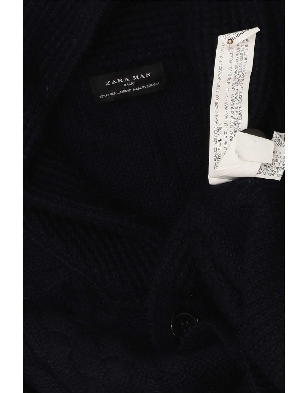 Zara Mens Cardigan Sweater Large Navy Blue Acrylic