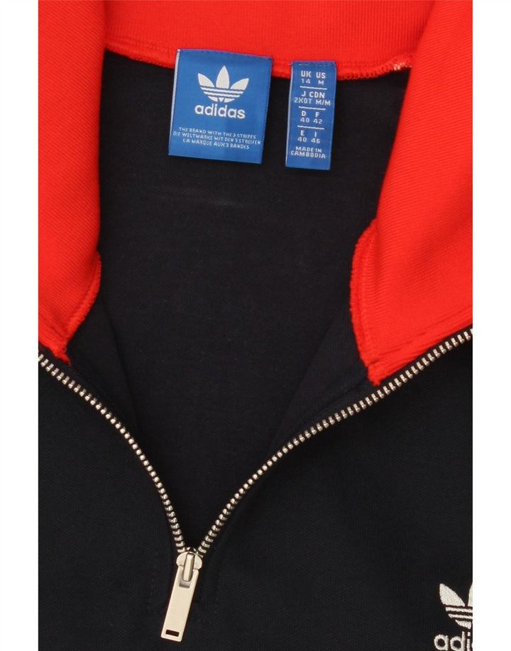 ADIDAS Womens Sweatshirt Jumper UK 14 Medium Navy Blue Colourblock Vintage Adidas and Second-Hand Adidas from Messina Hembry 