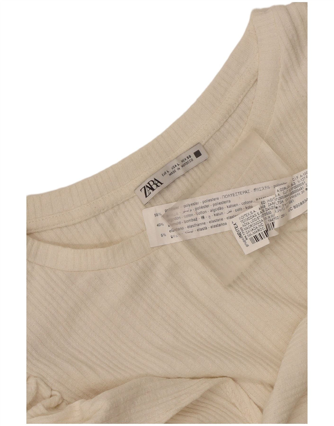 Zara Womens Crop Blouse Top UK 14 Large Off White Polyester