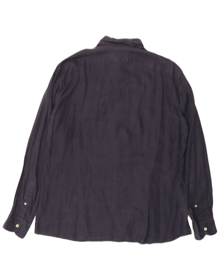 Brooksfield Mens Shirt Size 43 Large Navy Blue Linen