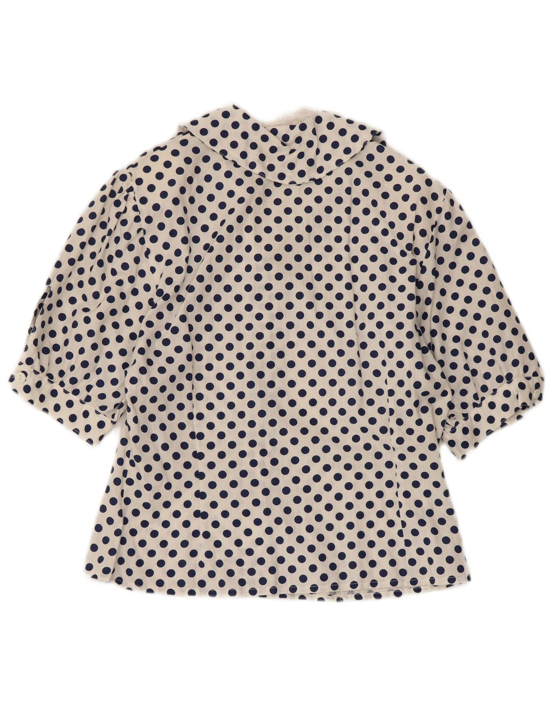 VINTAGE Womens 1/2 Sleeve Shirt Blouse UK 12 Medium White Polka Dot