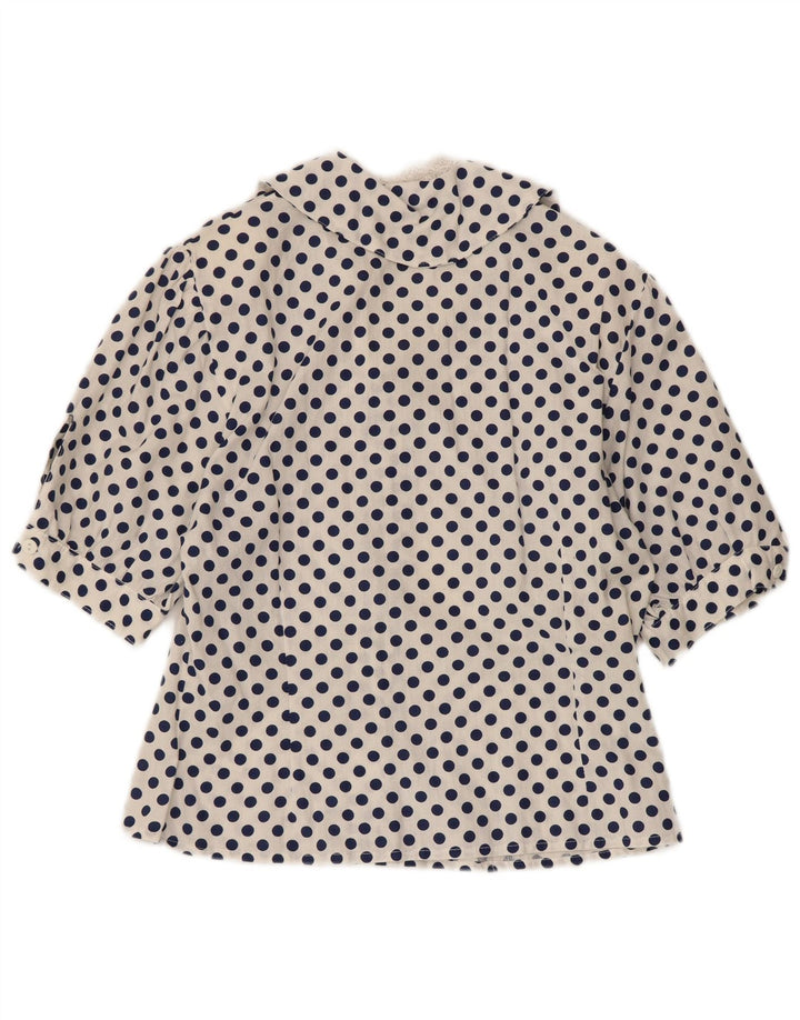VINTAGE Womens 1/2 Sleeve Shirt Blouse UK 12 Medium White Polka Dot