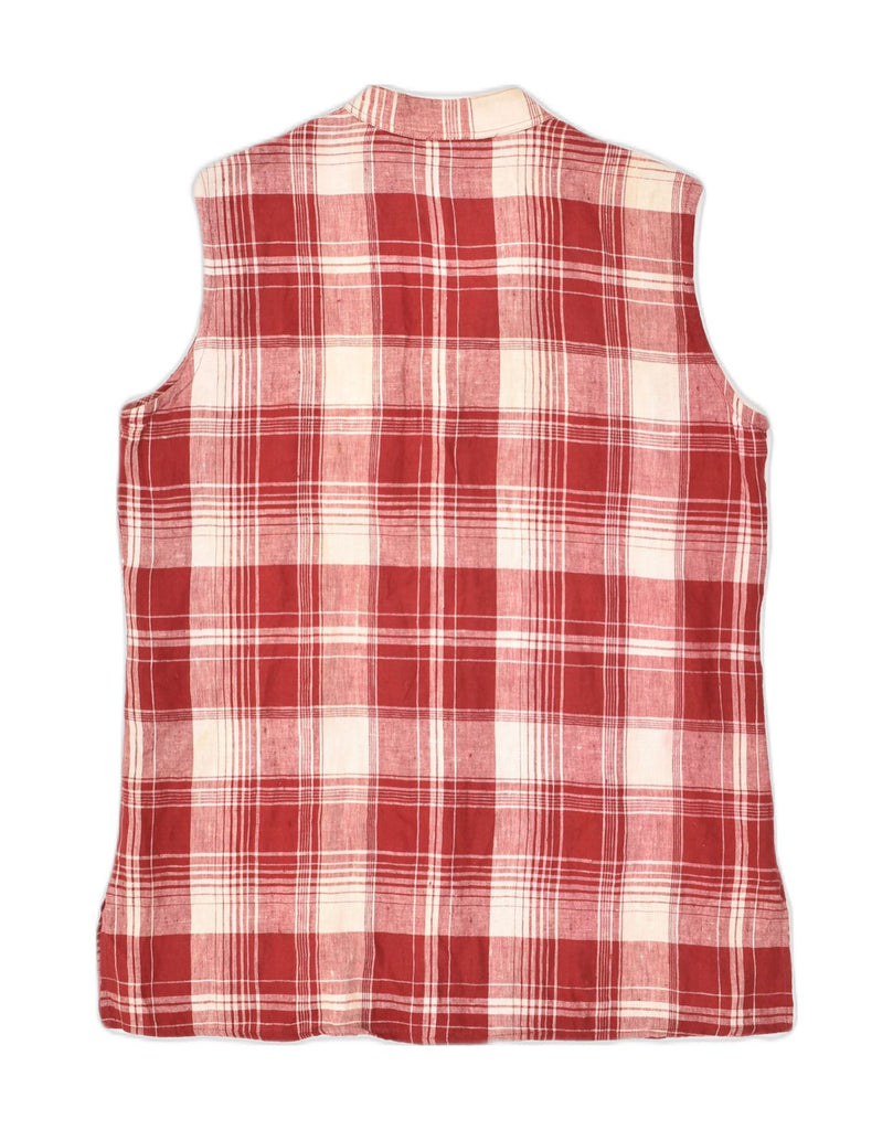 BENETTON Womens Sleeveless Shirt IT 42 Medium  Red Check Linen | Vintage Benetton | Thrift | Second-Hand Benetton | Used Clothing | Messina Hembry 