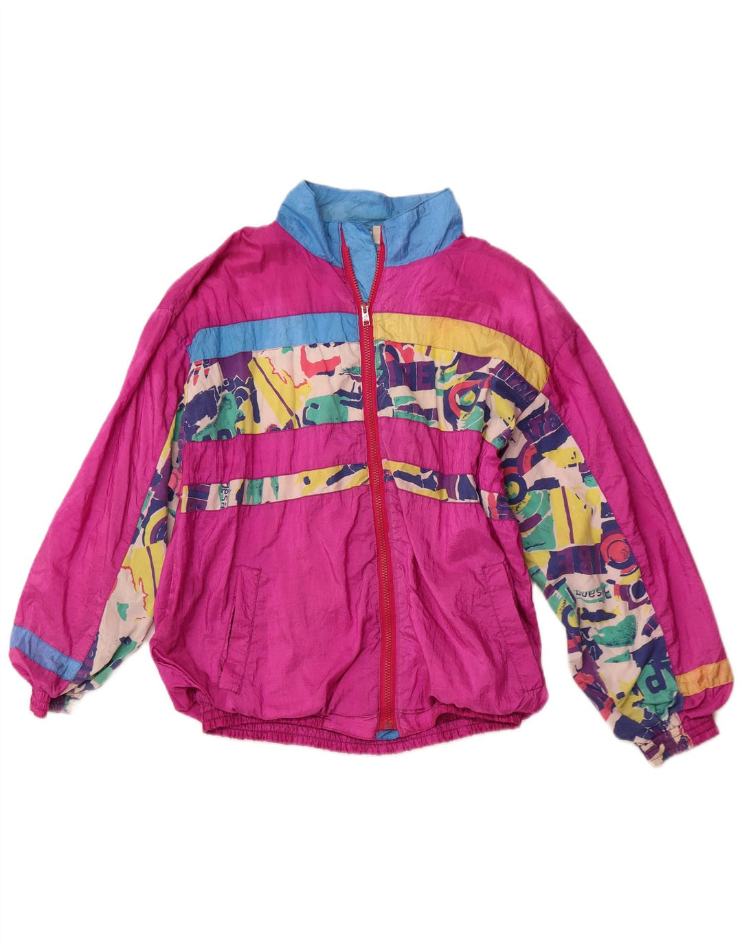 Vintage Womens Loose Fit Tracksuit Top Jacket UK 12 Medium Pink Geometric