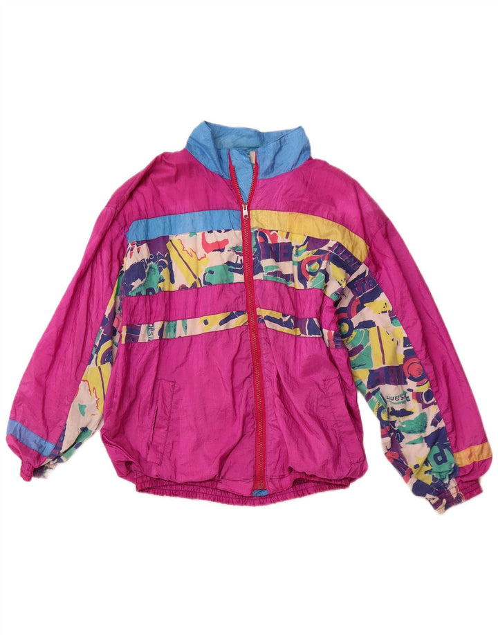 Vintage Womens Loose Fit Tracksuit Top Jacket UK 12 Medium Pink Geometric