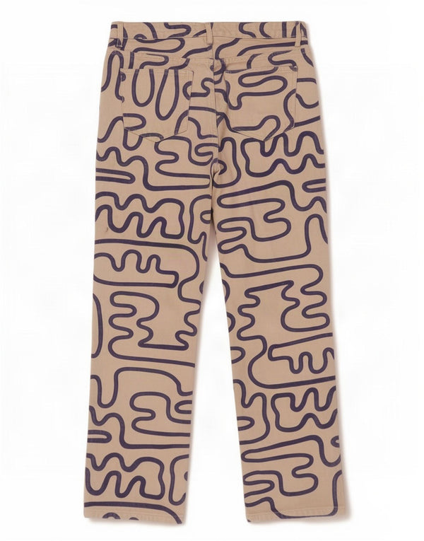 Zara Womens Abstract Pattern Straight Jeans EU 44 XL W34 L31 Beige Cotton