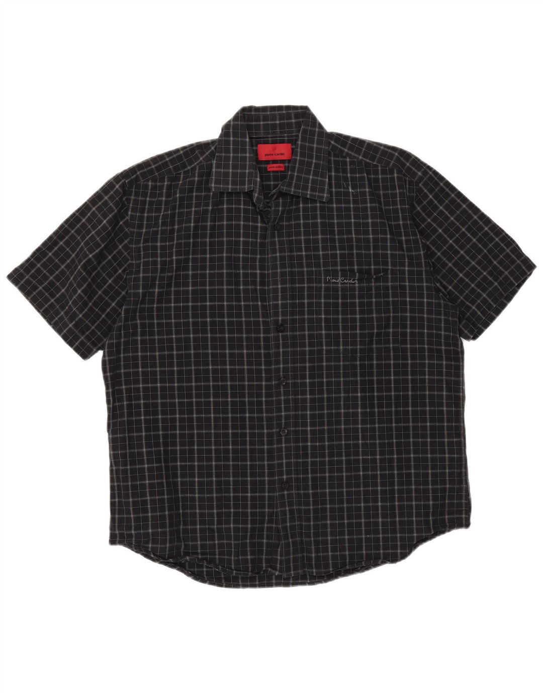 Pierre Cardin Mens Short Sleeve Shirt Medium Black Check Cotton