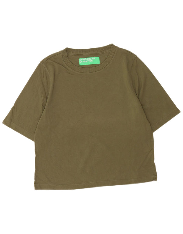 Benetton Womens T-Shirt Top UK 14 Medium Khaki Cotton