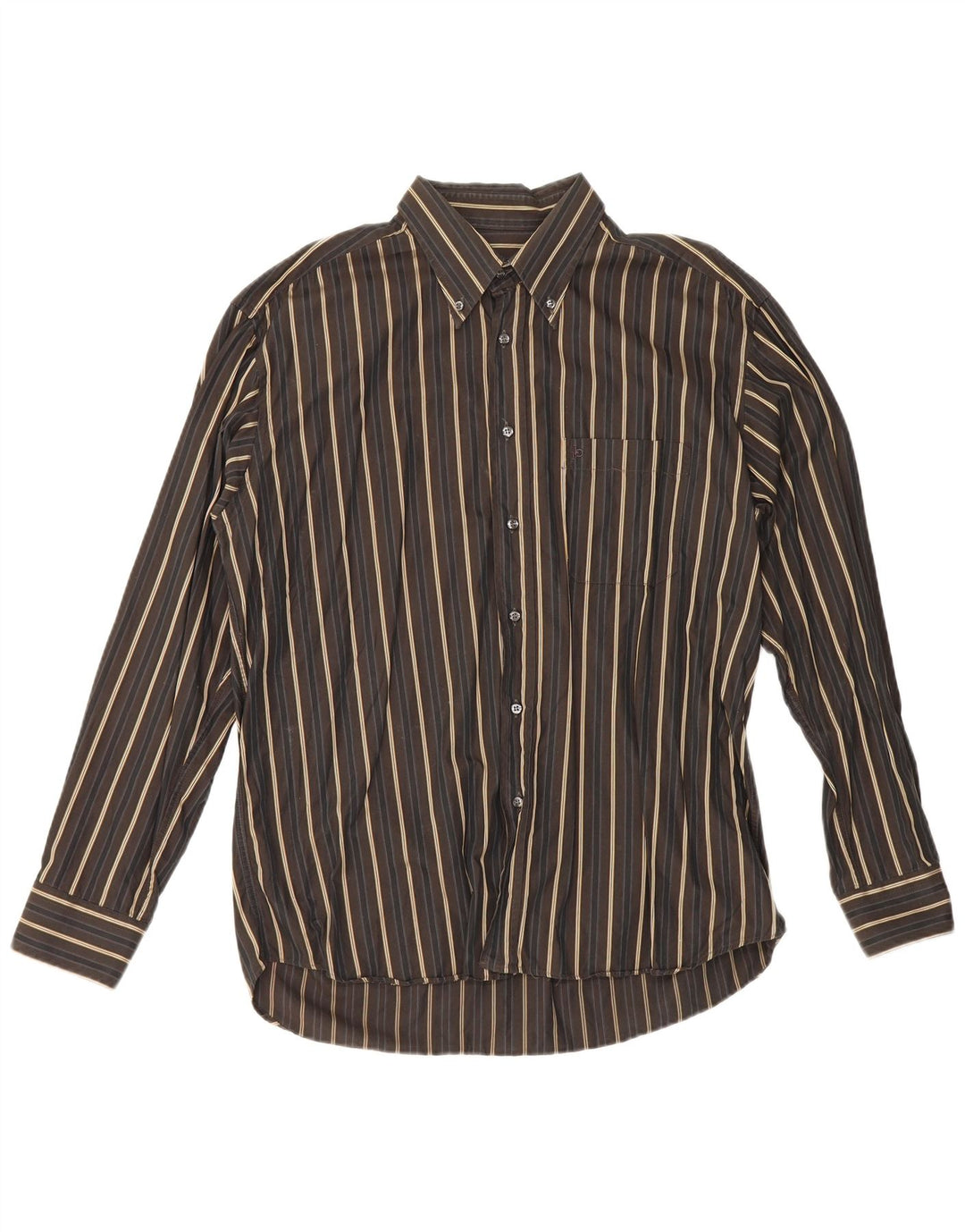 Roccobarocco Mens Shirt Size 43 17 XL Brown Striped