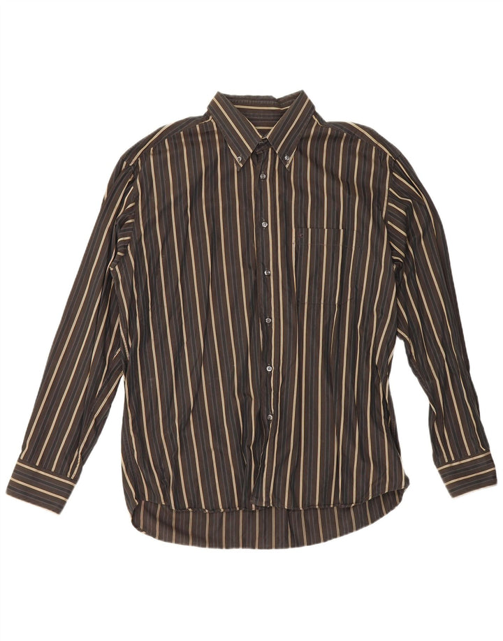 Roccobarocco Mens Shirt Size 43 17 XL Brown Striped