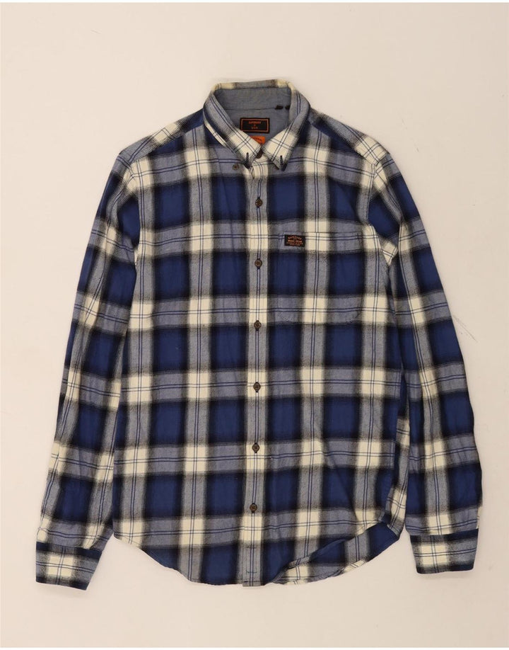 Superdry Mens Flannel Shirt Small Navy Blue Plaid Cotton