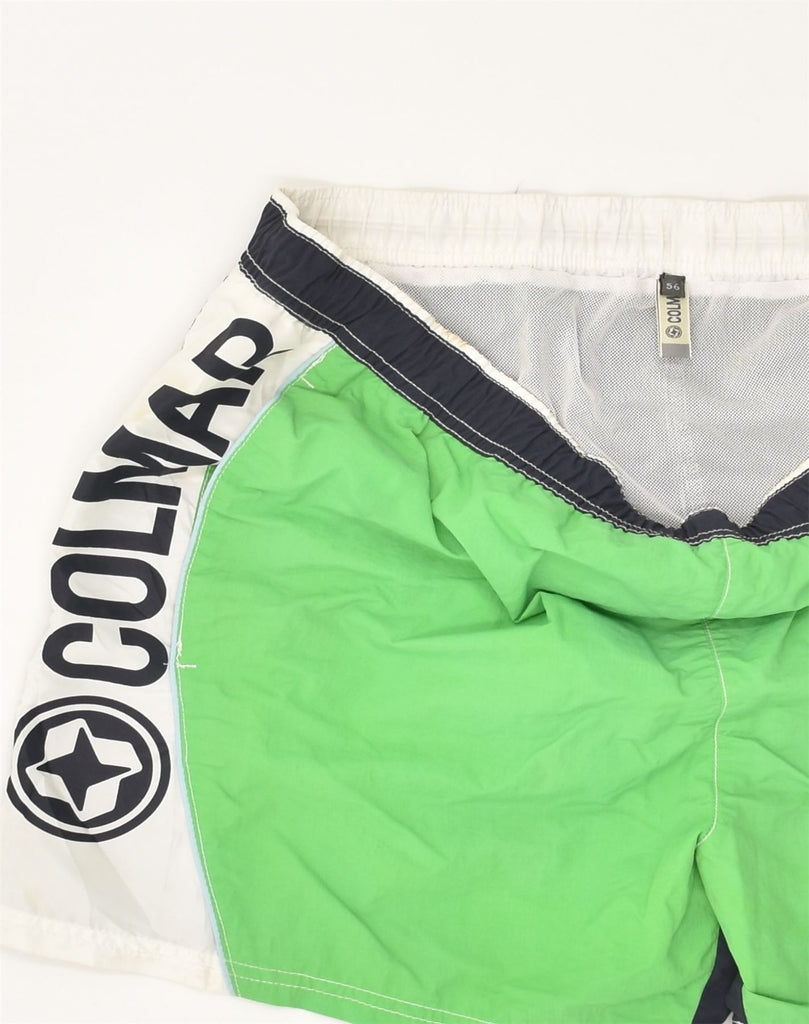 COLMAR Mens Graphic Sport Shorts IT 56 XL Green Colourblock Polyester | Vintage Colmar | Thrift | Second-Hand Colmar | Used Clothing | Messina Hembry 