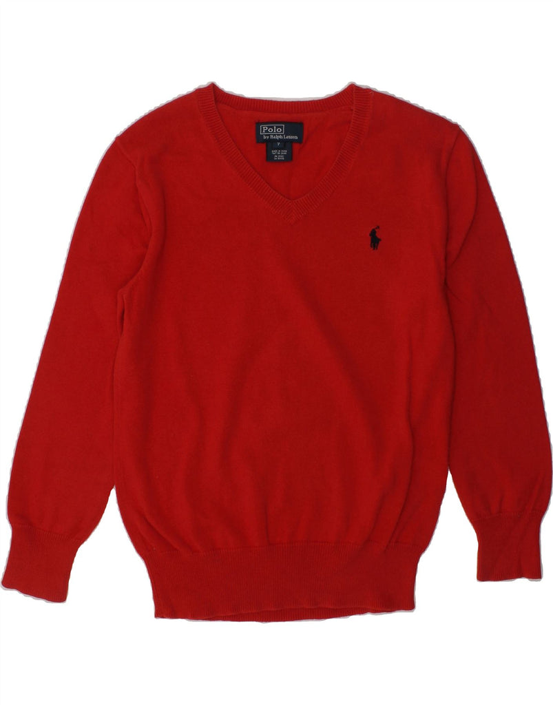 POLO RALPH LAUREN Boys V-Neck Jumper Sweater 6-7 Years Red Cotton | Vintage Polo Ralph Lauren | Thrift | Second-Hand Polo Ralph Lauren | Used Clothing | Messina Hembry 