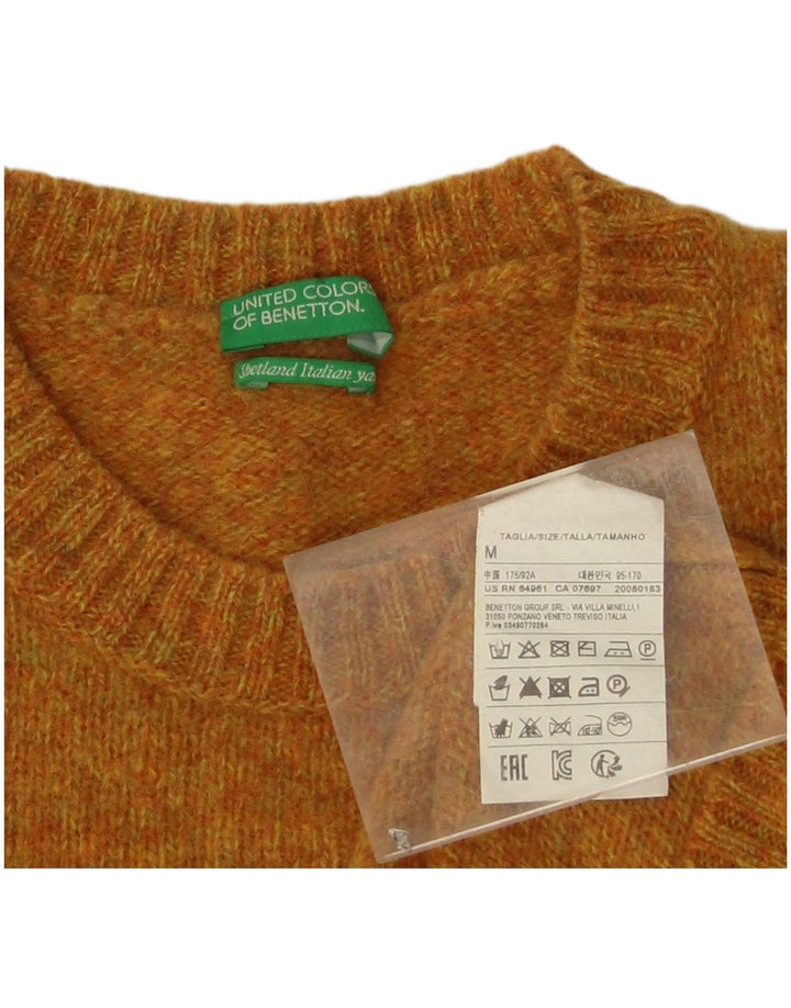 Benetton Womens Crew Neck Jumper Sweater UK 14 Medium Orange Flecked Wool