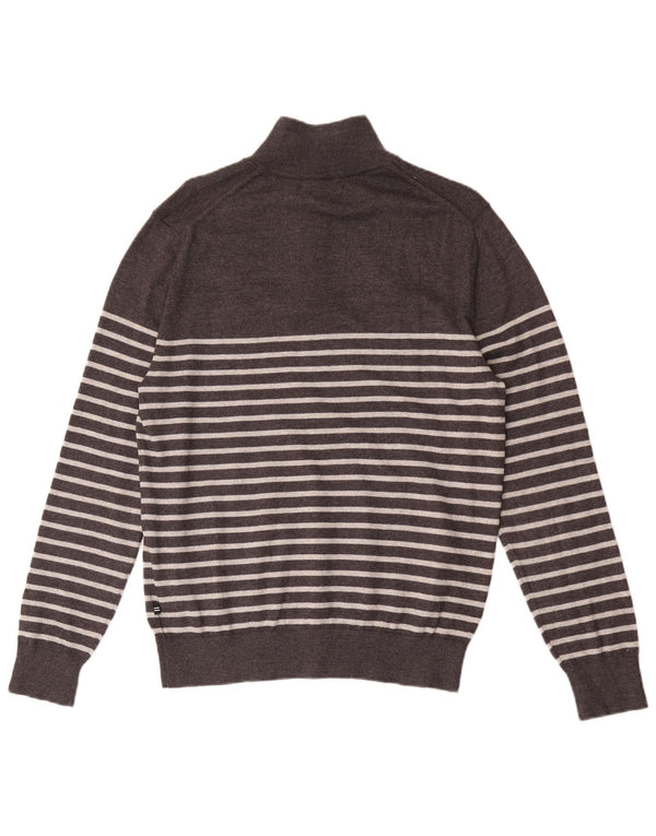 Nautica Mens Zip Neck Jumper Sweater Small Grey Striped Cotton