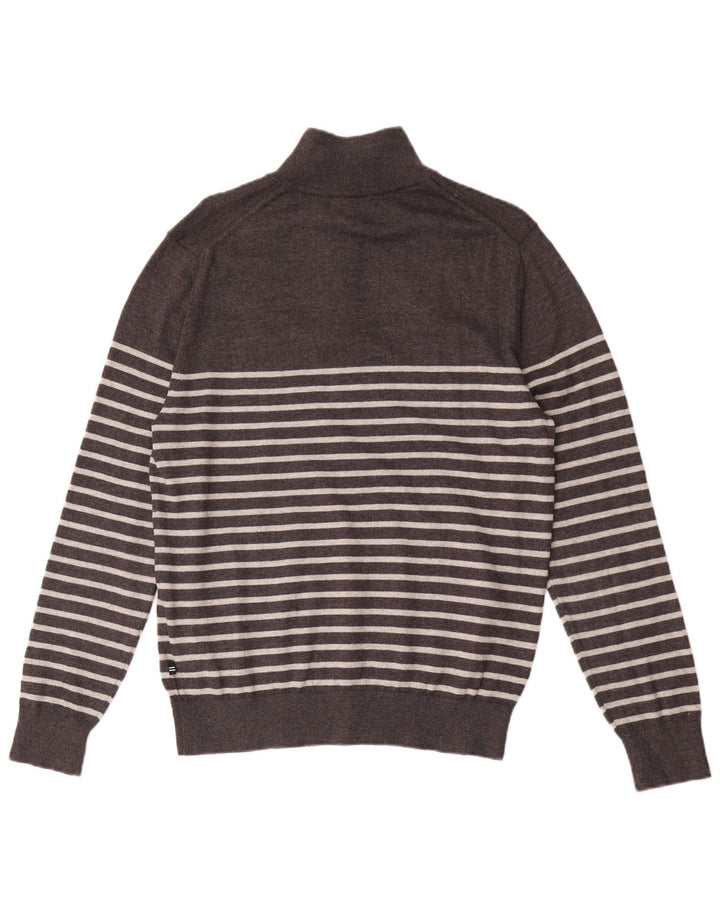 Nautica Mens Zip Neck Jumper Sweater Small Grey Striped Cotton
