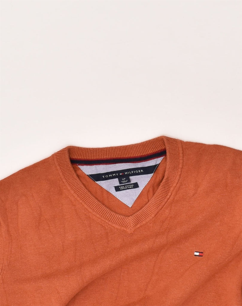 TOMMY HILFIGER Mens V-Neck Jumper Sweater Small Orange Cotton | Vintage Tommy Hilfiger | Thrift | Second-Hand Tommy Hilfiger | Used Clothing | Messina Hembry 