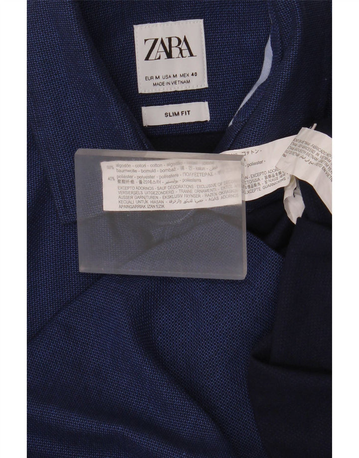 Zara Mens Slim Fit Shirt Medium Navy Blue Cotton