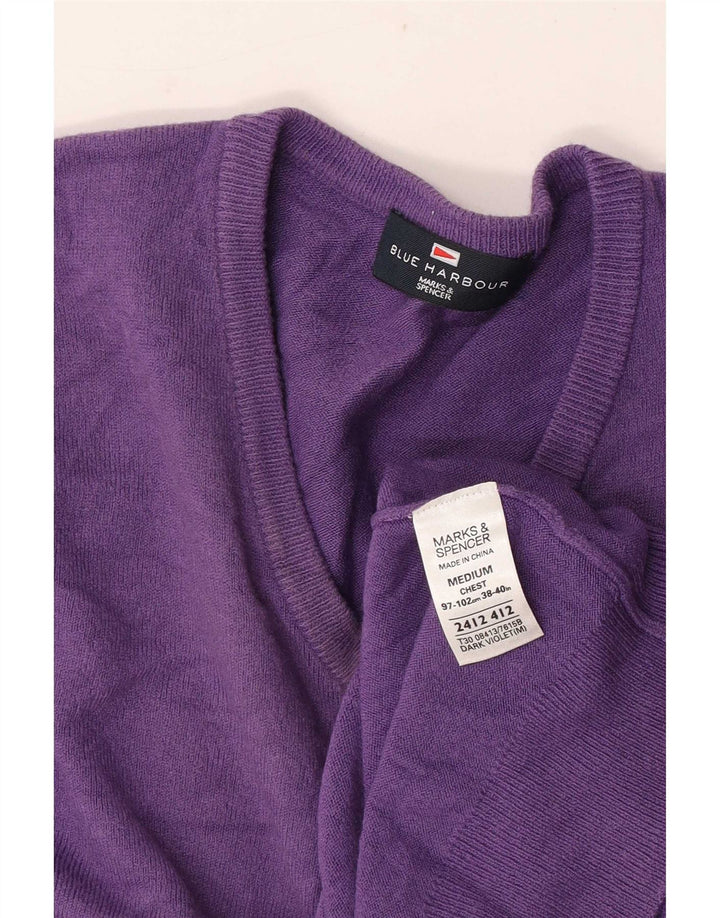 Marks & Spencer Mens Blue Harbour V-Neck Jumper Sweater Medium Purple