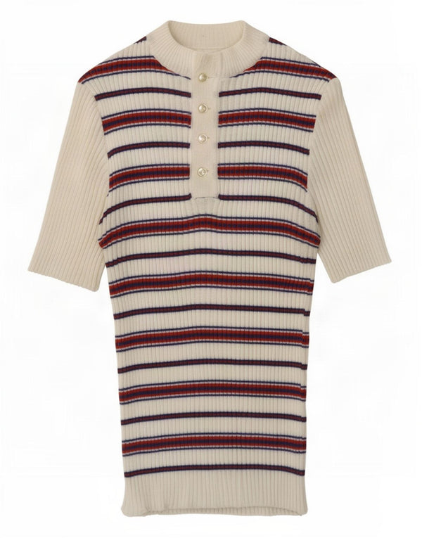 Vintage Womens T-Shirt Top UK 12 Medium White Striped