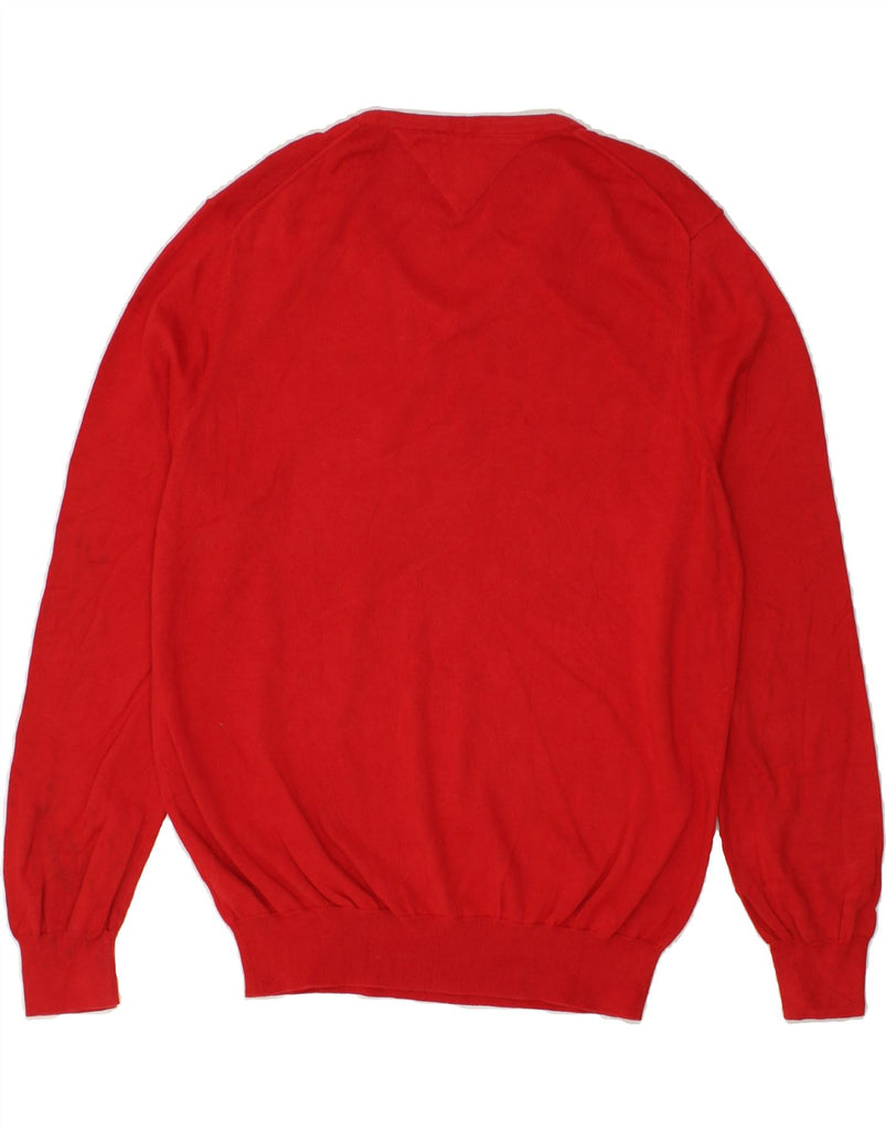 TOMMY HILFIGER Mens V-Neck Jumper Sweater Large Red Cotton | Vintage Tommy Hilfiger | Thrift | Second-Hand Tommy Hilfiger | Used Clothing | Messina Hembry 