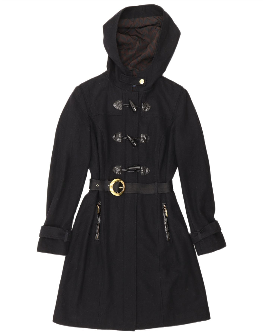 CARACTERE Womens Hooded Duffle Coat UK 10 Small  Navy Blue Wool