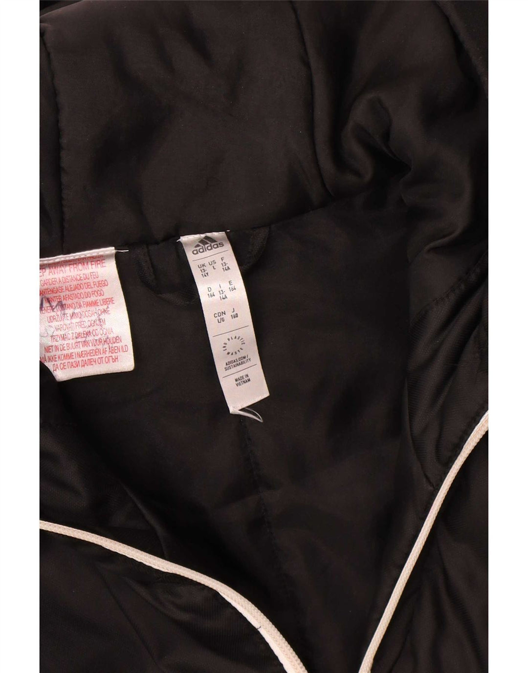 Adidas Boys Hooded Padded Coat 13-14 Years Black Polyester