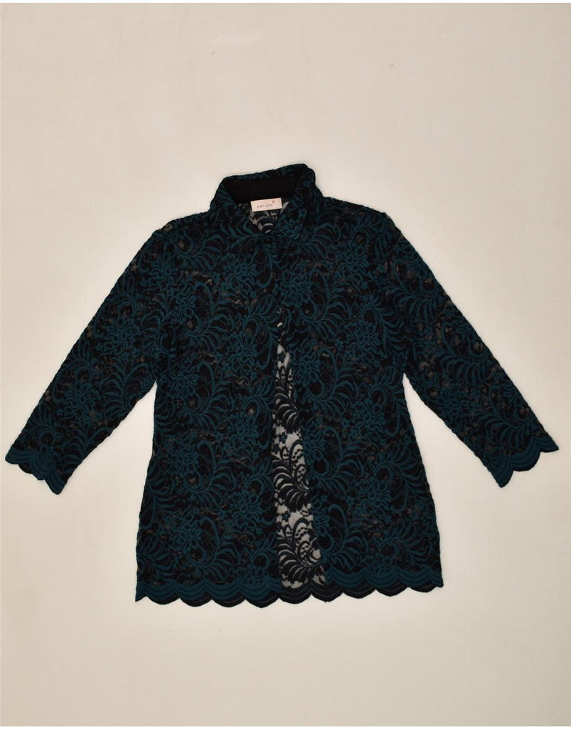 PER UNA Womens Lace See Through Cardigan Top UK 8 Small Navy Blue Floral | Vintage Per Una | Thrift | Second-Hand Per Una | Used Clothing | Messina Hembry 