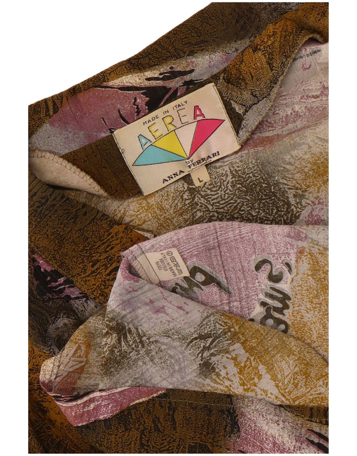 Vintage Womens Graphic Shirt Blouse UK 16 Large Khaki Patchwork