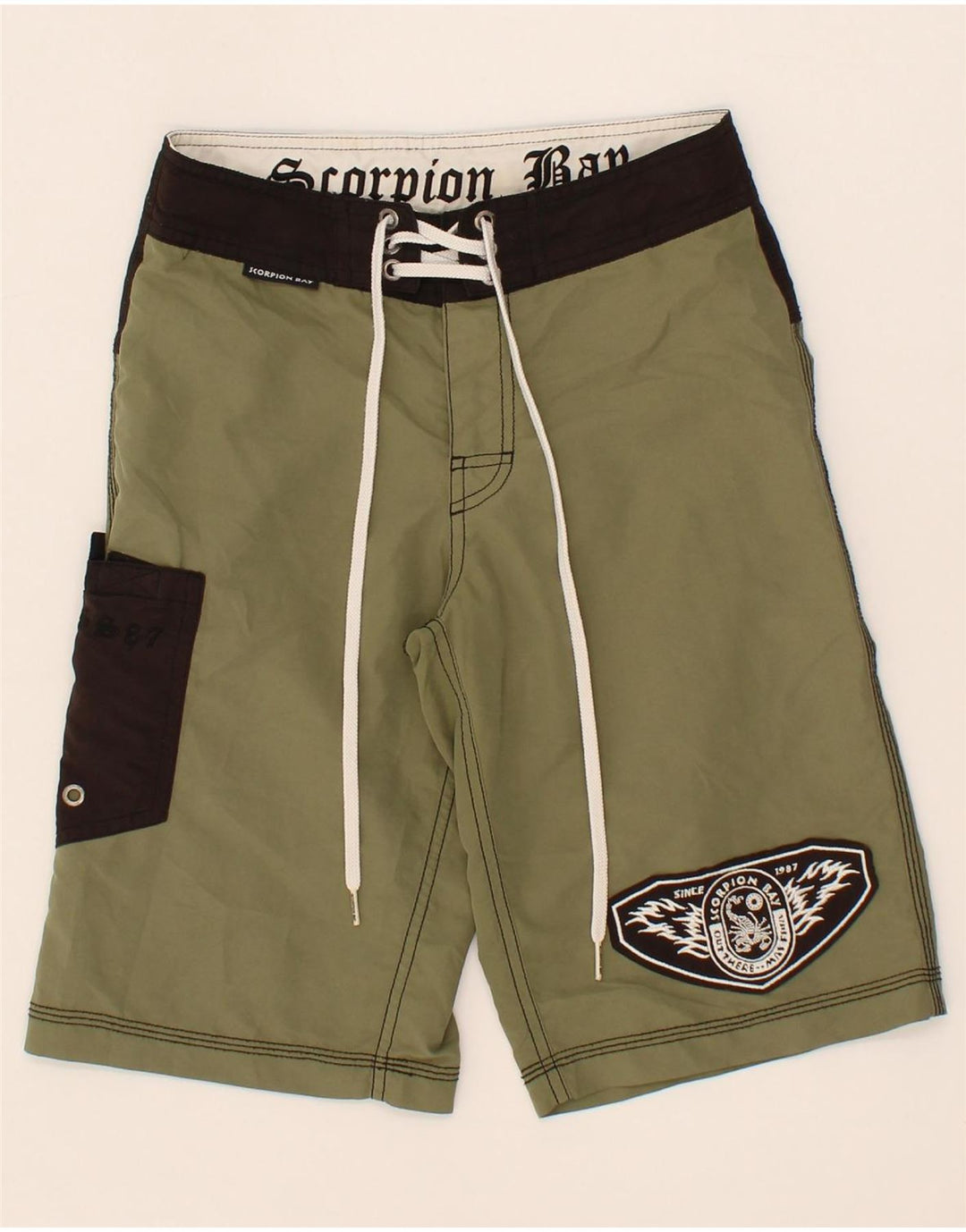 SCORPION BAY Boys Swimming Shorts 13-14 Years Medium Khaki Colourblock Vintage Scorpion Bay and Second-Hand Scorpion Bay from Messina Hembry 