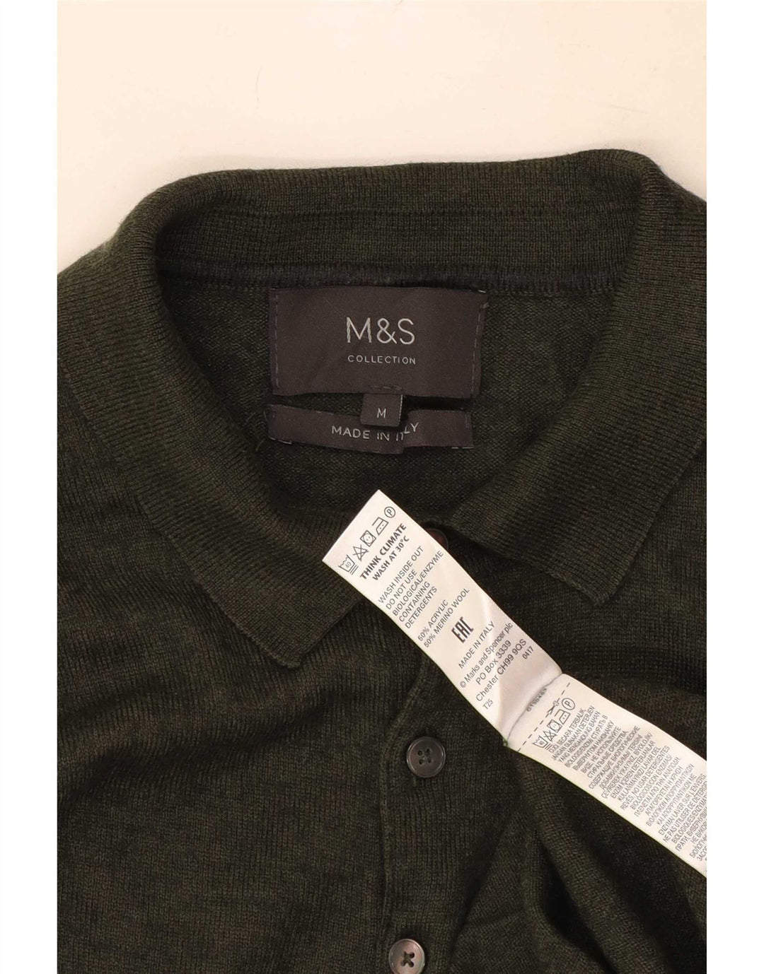 Marks & Spencer Mens Regular Fit Polo Jumper Sweater Medium Green